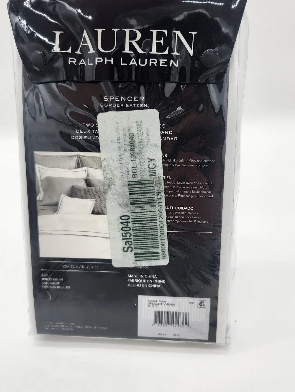 NWT Lauren Ralph Lauren Spencer Border Sateen Standard Pillowcases White $70